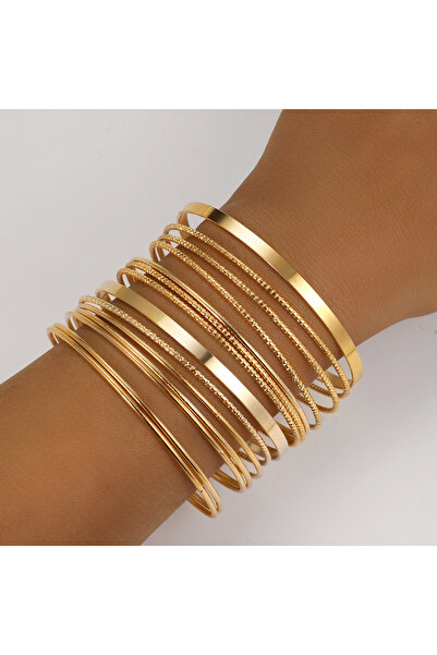 Choice 5982601 مجموعة أساور معدنية عصرية مبالغ فيها من 14 قطعة للنساء، سوار ب...