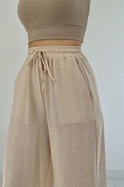 SMK Shop eyesof Μπεζ λινό παντελόνι