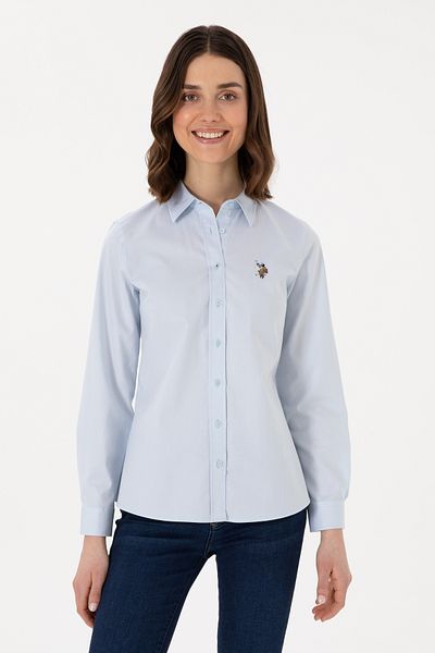 U.S. Polo Assn. Cămașă de bază cu mânecă lungă albastru deschis pentru femei 50298089-VR003