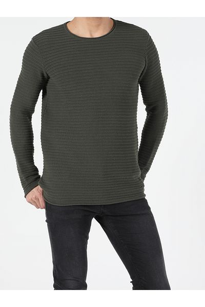 Colin's Pulover verde pentru bărbați, slim fit, cu gât rotund