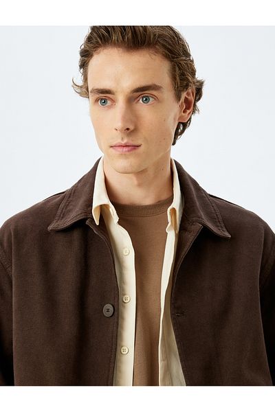 Koton Buttoned Canvas Fabric Pocket Detailed Cotton Shirt Jacket