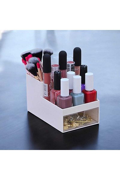 Bayev 2 Pieces Tatto Single Drawer Makeup Box - Nail Polish Stand Pen Holder