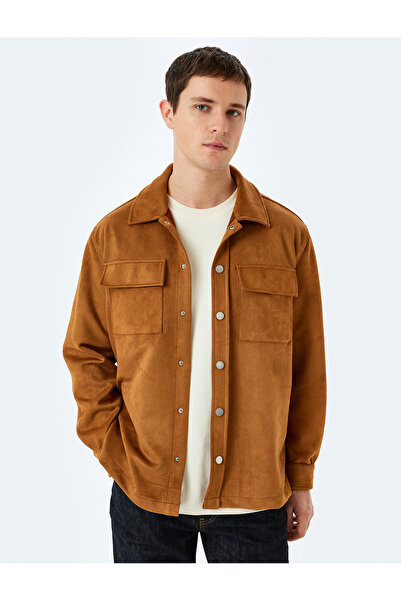 Koton Μπουφάν από ψεύτικο σουέτ πουκάμισο με κανονική εφαρμογή με λεπτομέρεια τσέπης με πτερύγιο