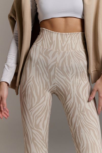 Moije Women's Zebra Patterned High Waist Slim Fit Lycra Push-Up Beige Cream Corduroy Trousers