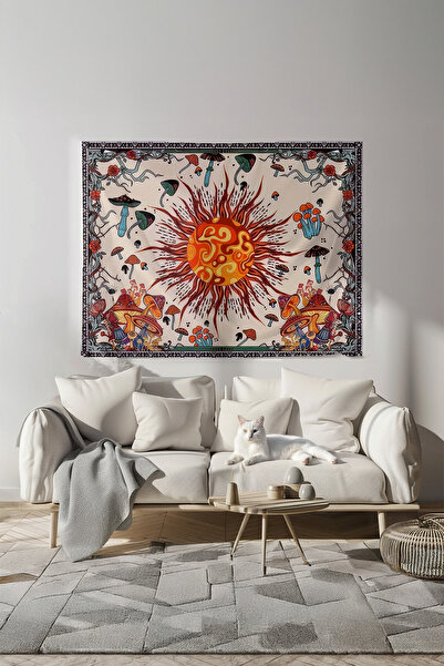 Nivendi Harika Güneş Temalı Tasarım Kumaş Duvar Örtüsü Ev Dekorasyon Duvar Ha...