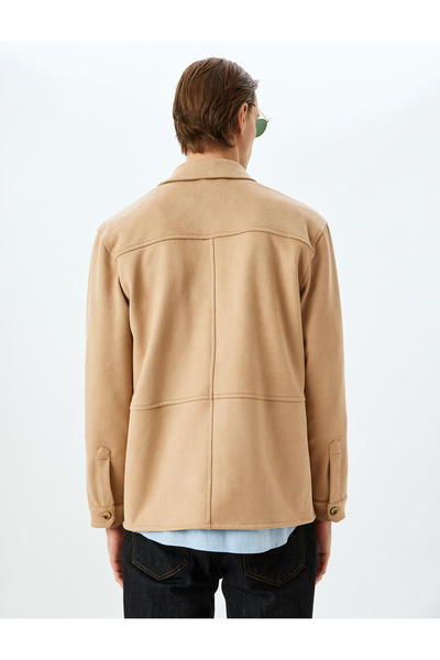 Koton Long Sleeve Pocket Detailed Buttoned Faux Suede Shirt