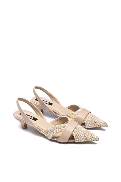 Dedos 120 Kadın Hasır Örgülü Arkası Açık Sivri Burun Topuklu Ayakkabı