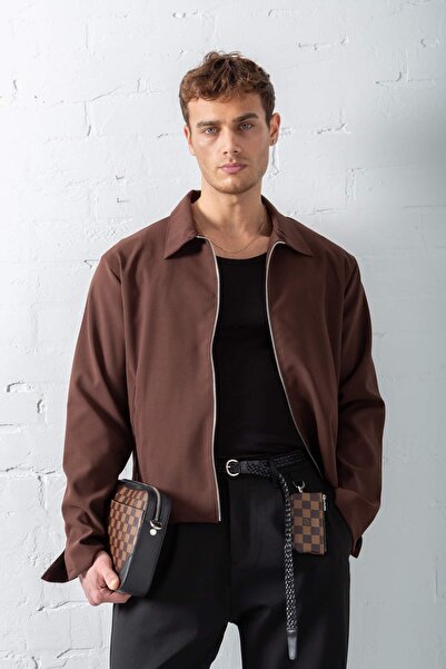 ablukaonline Мъжко яке с свободна кройка - кафяво