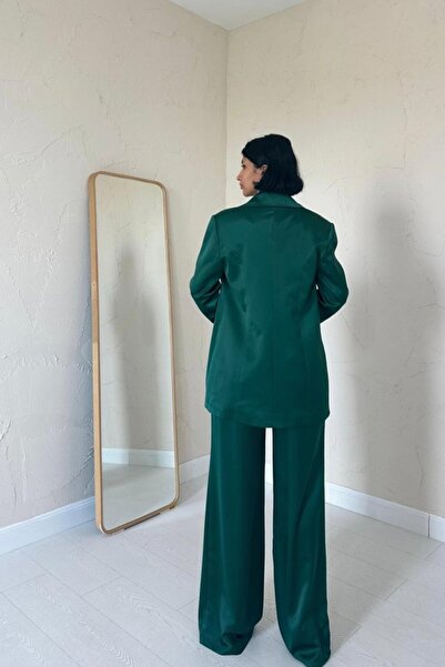 Genel Markalar moda wanilia Zümrüt Saten Ceket Ve Pantolon Takım