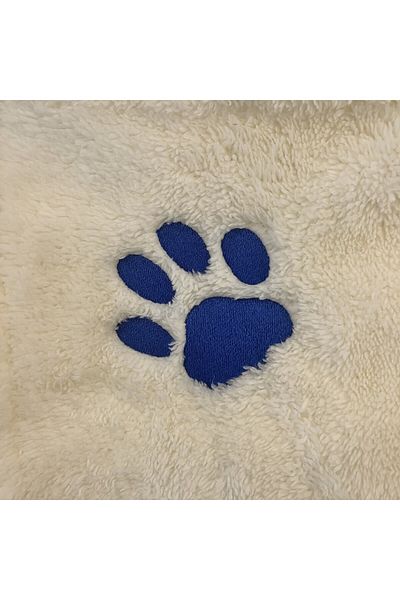 ULUBEN Cat Dog Blanket Ecru White - Navy Blue Paw Embroidered - Wellsoft Premium Fluffy Fabric