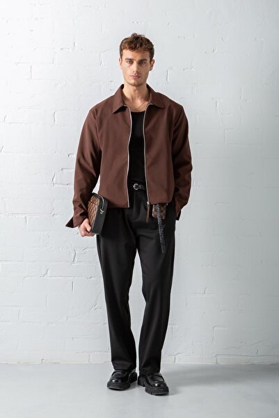 ablukaonline Мъжко яке с свободна кройка - кафяво