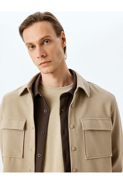 Koton Long Sleeve Cotton Blend Pocket Detailed Shirt Jacket