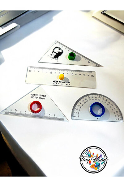 tiny hands Ruler Drawing Set Miter Set 4-Piece Protractor Set 4-Piece Triangle Ruler 4 Pieces Ruler Ataturk Themed Ruler
