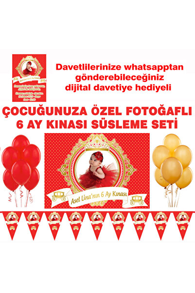 Sunligo 6 Ay Kınası Süsleme Seti Pvc Kaplı Afiş, Flama, Balon Dijital Davetiy...