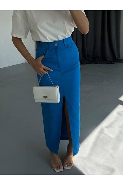 modaserdem Gabardine Long Front Slit Skirt - Saks