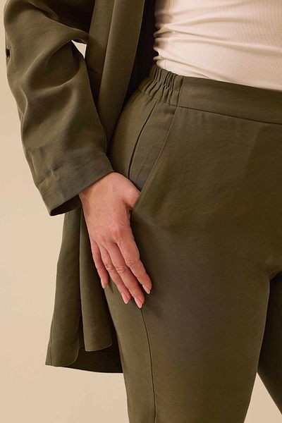 Gala-Xi Galaxi Women's Large Size Waist Half Elastic Pocket Pants 4004 Khaki