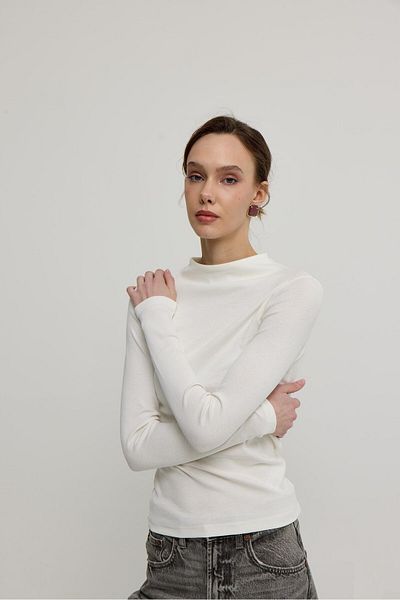 TUBİA Women's Ecru Basic High Neck Long Sleeve Body