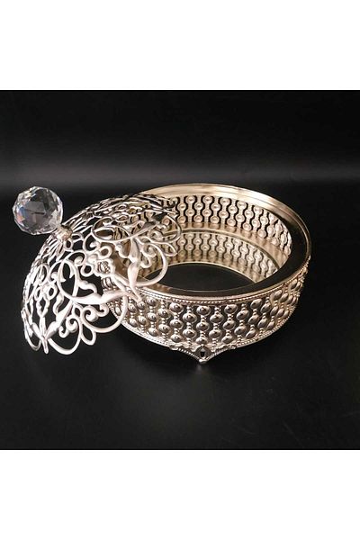 HİLALKRİSTAL Silver Metal Lid - Catering, Turkish Delight Bowl, Sugar Bowl and Mirror