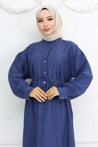 giyze Buttoned Front Tie Dress Navy Blue 2242