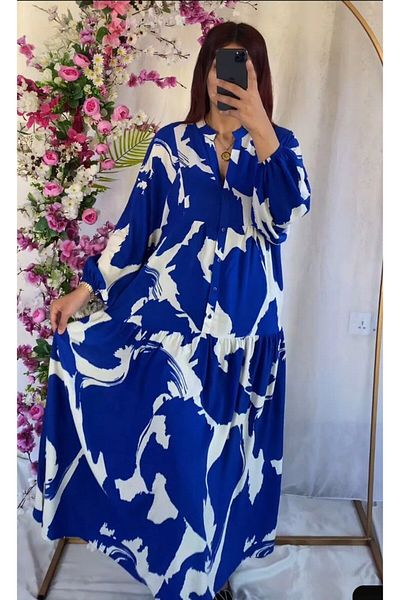 PREMİER VİE Φόρεμα βισκόζης Teseeür Funda Pattern Saks Blue Color New Season