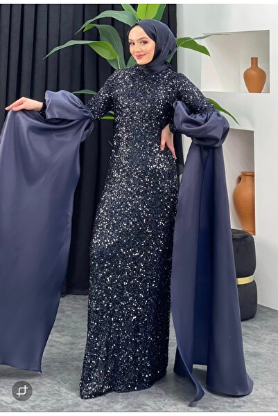 GÜZELLER فستان سهرة ديفا بأكمام بالون وترتر مع رأس قابل للفصل