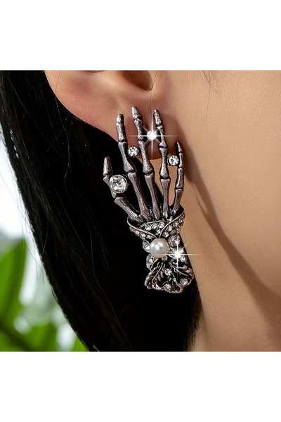 MİLALAZO القوطية الشرير نمط حجر الراين الهيكل العظمي الأقراط اليد