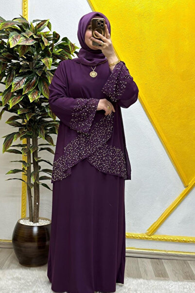 Elmas Tesettür Kadın Tesettür Giyim Büyük Beden Çapraz Taşlı Abiye