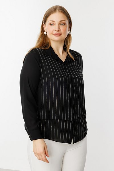 Ekol Plus Size Stone Striped Women's Blouse 3984 Black