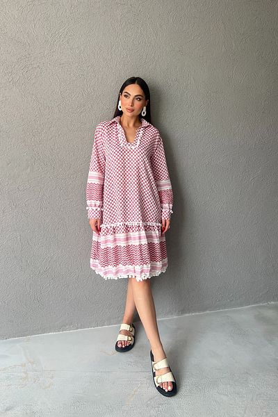 Seda Yalçın Atelier Red Patterned Seersucker Short Dress