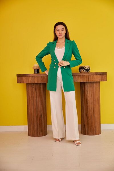 MD Kumsal Green Blazer Buttoned Jacket