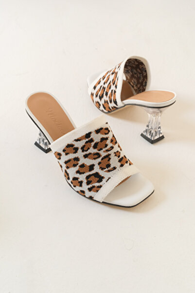 Moda Değirmeni White Leopard Women's Knitwear Slippers Md1071-122-0003