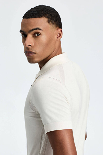 Hemington Silk Cotton Blend Zipper Detailed White Knitwear Polo