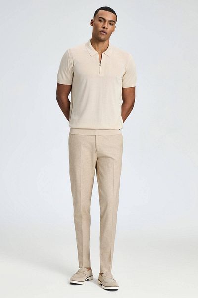 Hemington Silk Cotton Blend Zipper Detailed Cream Color Knitwear Polo