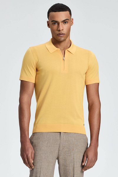 Hemington Silk Cotton Blend Zipper Detailed Yellow Knitwear Polo