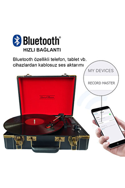 Record Master T317ub Retro Pikap - Siyah - Bluetooth - Şarj Edilebilir