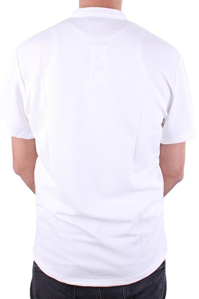 DAGOSTER Dmg23-199598 Ecru Ottoman Knitted Apaj Collar Oversize Fit Short Sleeve Men's Shirt