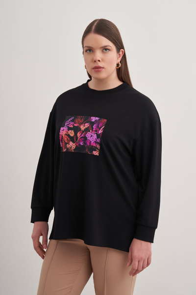 Aker Önü Aplike Taş Baskılı Sweatshirt