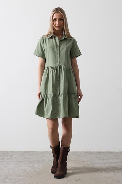 Simala Short Sleeve Button Dress - Khaki