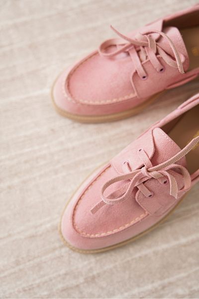 Moda Değirmeni Ροζ σουέντ γυναικεία ίσια παπούτσια με κορδόνια MD1065-113-0001