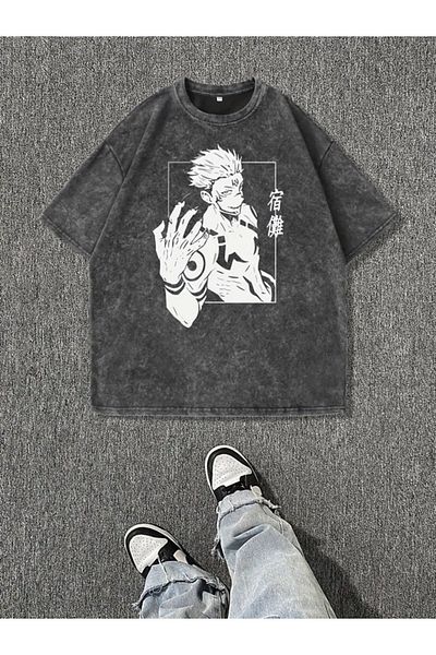 Touz Moda Anime Jujutsu Kaisen με στάμπα, vintage μπλουζάκι