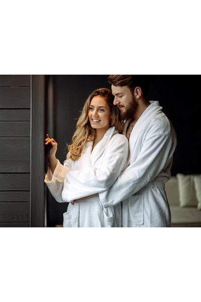 Lucy and Home Λευκό μπουρνούζι Unisex γιακά με σάλι μπαμπού