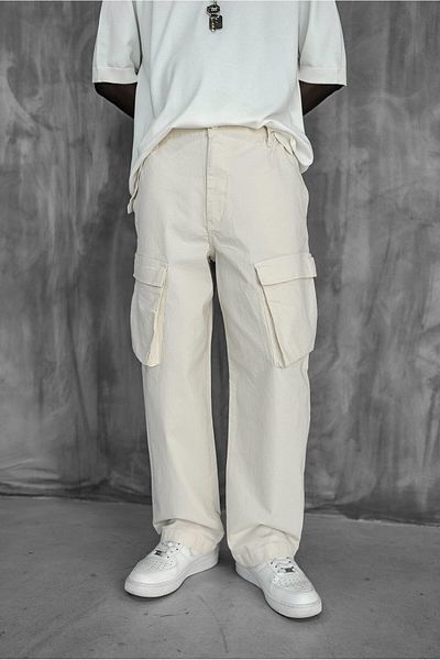 ablukaonline Ανδρικό Cargo Pocket Flexible Baggy παντελόνι Open Beige