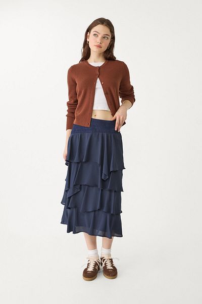 Stradivarius Contrast Ruffled Midi Skirt Limited Edition