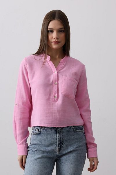 trend henna Pink Pocketed Judge Collar Blouse