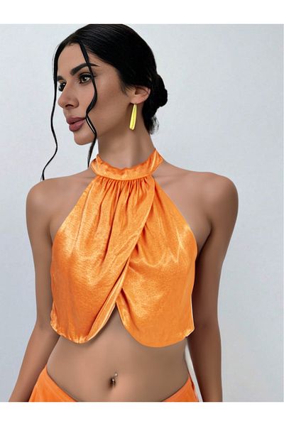 FASHION COCKTAIL Συνδυασμός κοκτέιλ με ανοιχτή πλάτη Leaf Model - Μαλακή σατέν μπλούζα