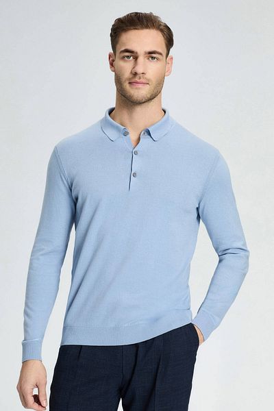 Hemington Cashmere Cotton Blended Light Blue Knitwear Polo