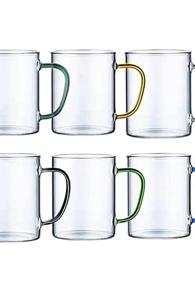 Yenigeldi 2 Pieces Colorful Handle Borosilicate Heat Resistant Thermisil Glass Mug Cup