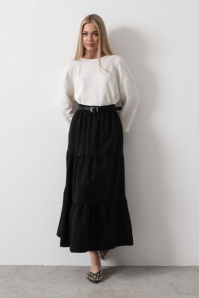 Moda Asmira Cotton Elastic Waist Skirt - Black