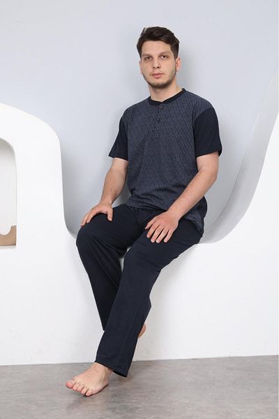 Pemilo Мъжка пижама с къс ръкав, модел 1090, жакард - тъмносин