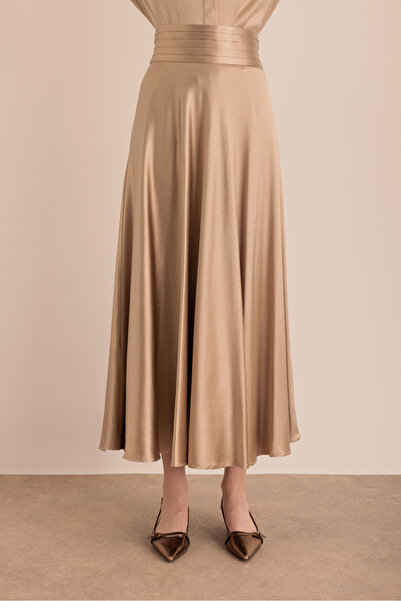 Aker Beli Pile Detaylı Saten Etek